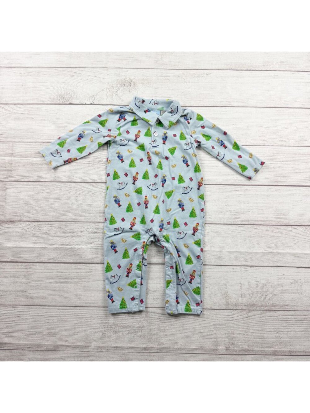 Classic Whimsy Christmas Romper Collared Nutcracker Tree Outfit 12-18 Months